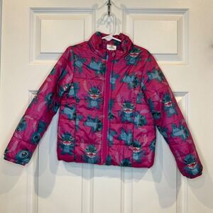 Kids Disney Stitch Puffer Jacket Hooded Pink Teal‎ Cartoon Size 4